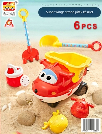 Xinxing 6 darabos műanyag tengerparti buggy készlet (Modell 688-135) — homokozó eszközök, hálós zacskóba csomagolva, 4–6 éveseknek