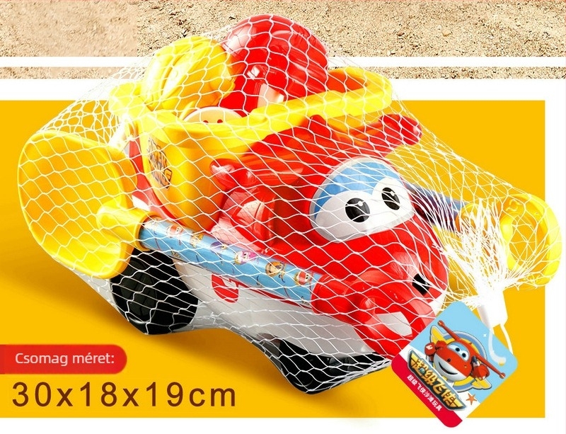 Xinxing 6 darabos műanyag tengerparti buggy készlet (Modell 688-135) — homokozó eszközök, hálós zacskóba csomagolva, 4–6 éveseknek