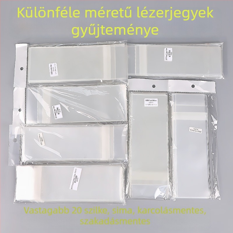 Önzáró jegy- és kártyatartó tasak, OPP/CPP film, nagy átláthatóságú, vastagabb film, zárási hossz 5-20 cm