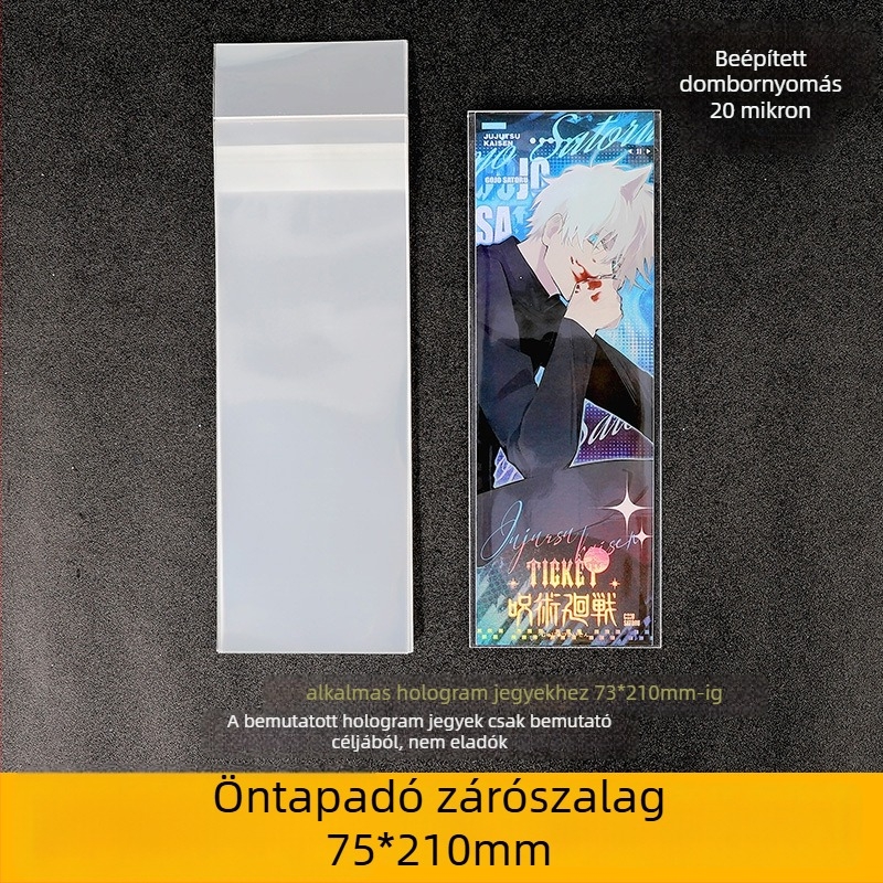 Önzáró jegy- és kártyatartó tasak, OPP/CPP film, nagy átláthatóságú, vastagabb film, zárási hossz 5-20 cm