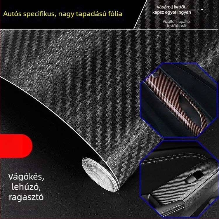 5D szénszálas vinyl fólia autó belső és külső részéhez – fekete, 3D szénszálas effekt