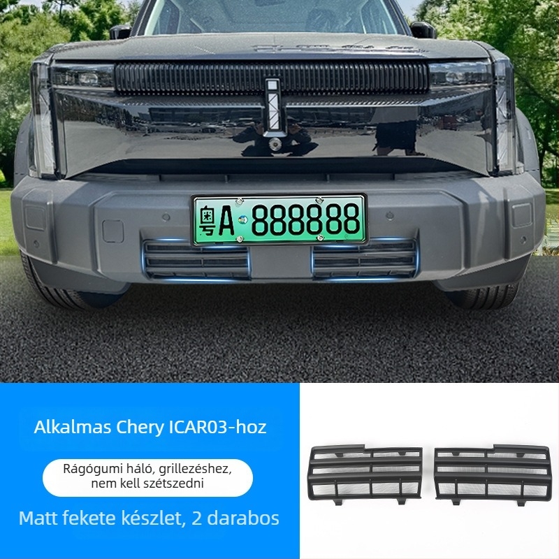 Chery ICAR03-hoz illeszkedő első radiátor rács dekoratív sáv rovarvédő hálóval | Anyag: ABS | Kompatibilitás: Chery ICAR03