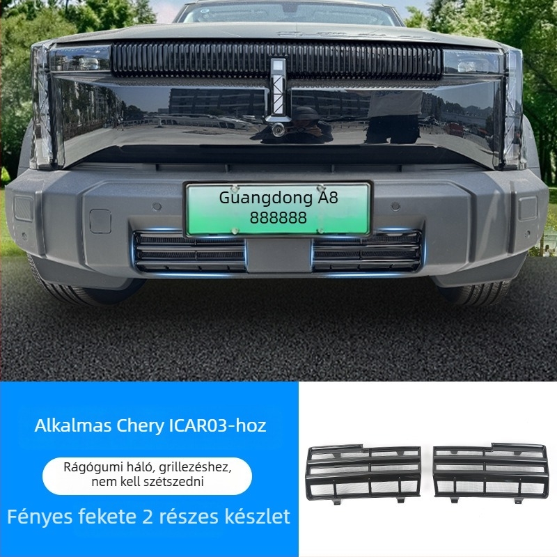 Chery ICAR03-hoz illeszkedő első radiátor rács dekoratív sáv rovarvédő hálóval | Anyag: ABS | Kompatibilitás: Chery ICAR03