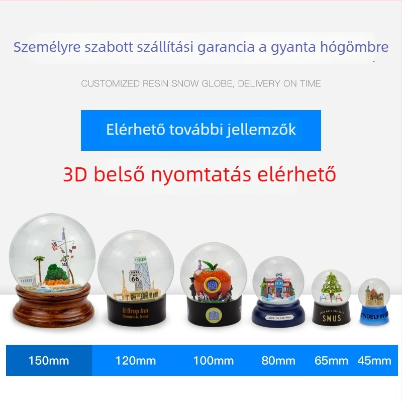 Személyre szabott gyanta hókristály gömb dísz — testre szabható világítás és zene, geometriai forma, modern minimalista stílus