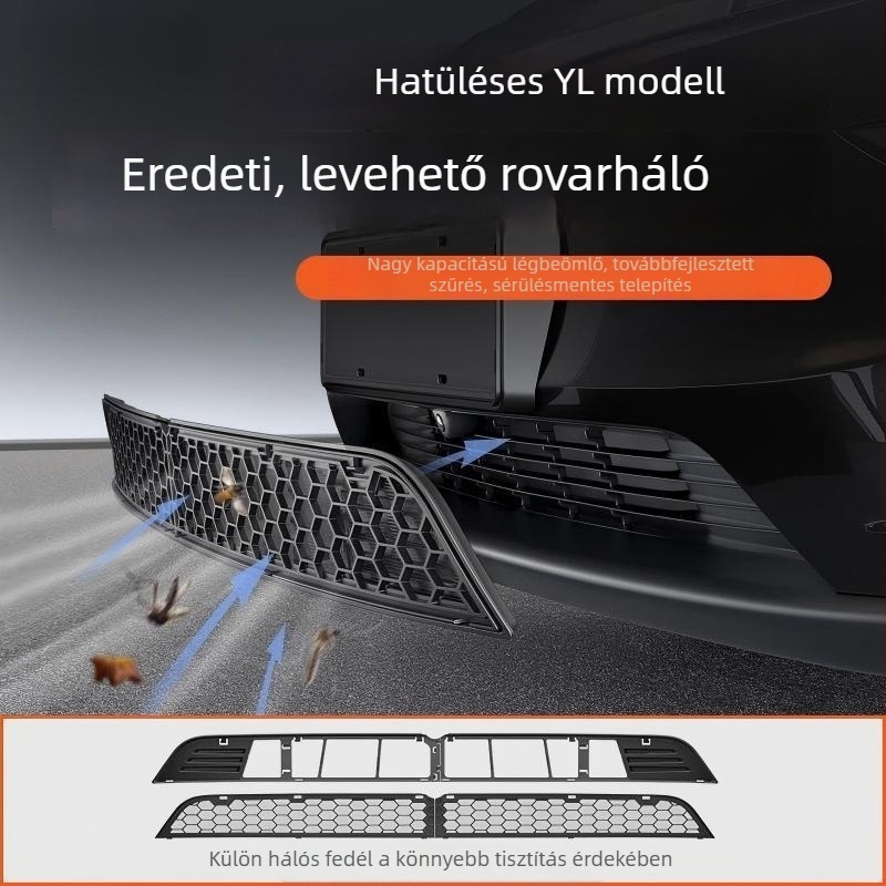 Tesla Model Y hatüléses verziójához rovarháló a motorháztetőfedélhez és a hűtőmaszk védelmére – levegő beömlő védő