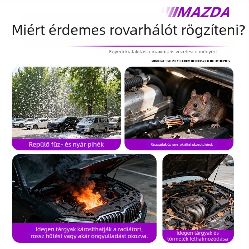 Mazda EZ60 első grillszúnyogháló — gumírozott + szénacél konstrukció, leválasztható csipesz, márka Gangnuo