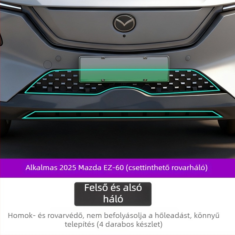 Mazda EZ60 első grillszúnyogháló — gumírozott + szénacél konstrukció, leválasztható csipesz, márka Gangnuo