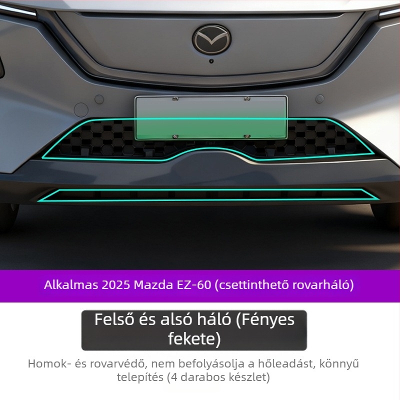 Mazda EZ60 első grillszúnyogháló — gumírozott + szénacél konstrukció, leválasztható csipesz, márka Gangnuo