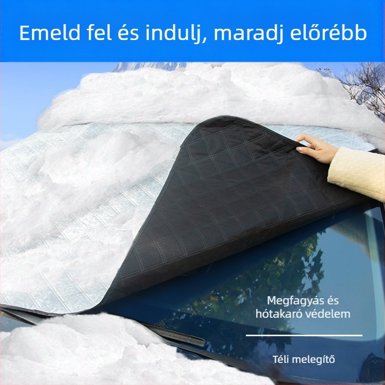 Autó első szélvédőjére szánt havazás elleni takaró, vastag nemszőtt textil, univerzális illeszkedés, kártya-alapú telepítés, 400 g