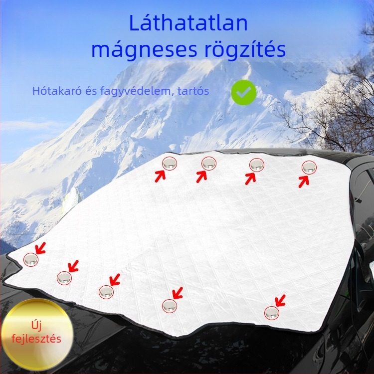 Autó első szélvédőjére szánt havazás elleni takaró, vastag nemszőtt textil, univerzális illeszkedés, kártya-alapú telepítés, 400 g