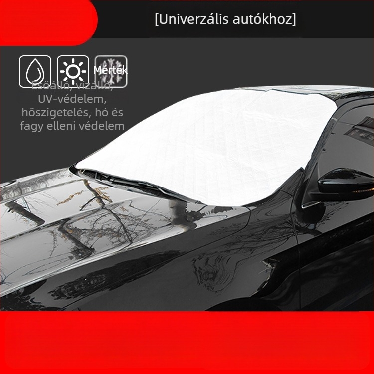 Autó első szélvédőjére szánt havazás elleni takaró, vastag nemszőtt textil, univerzális illeszkedés, kártya-alapú telepítés, 400 g