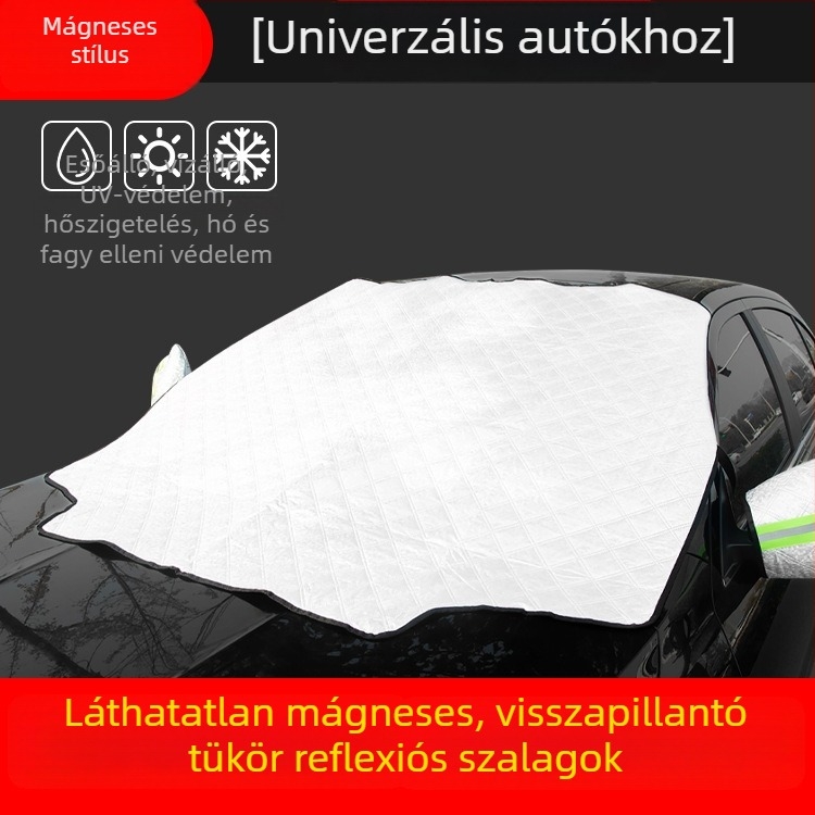 Autó első szélvédőjére szánt havazás elleni takaró, vastag nemszőtt textil, univerzális illeszkedés, kártya-alapú telepítés, 400 g