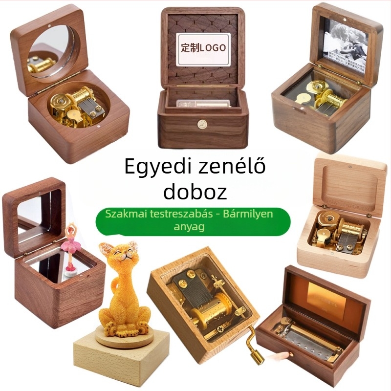 Fából készült zenei doboz ékszerdoboz diófa kivitelben, modern minimalista stílus, logónyomás elérhető, termékkód 2024061702