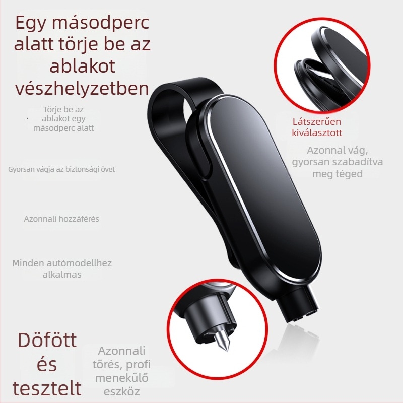 Autóbiztonsági kalapács ablak törővel és vágóval – többfunkciós evakuációs eszköz, ABS/metal, 60 g