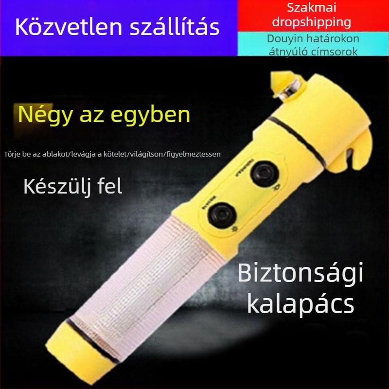 Autóban használható 4-in-1 vészcsapó – ablakbetörővel, Figure márka, anyag: műanyag + titánacél + magnet, 200 g, testreszabható gyártás