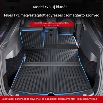 Tesla Model 3 Y verzióhoz készült TPE csomagtartó szőnyeg készlet, teljes lefedettség, hátsó ülés támla párnája, első és hátsó csomagtartó szőnyeg