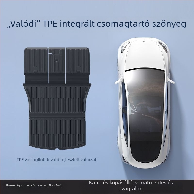 Tesla Model 3 Y verzióhoz készült TPE csomagtartó szőnyeg készlet, teljes lefedettség, hátsó ülés támla párnája, első és hátsó csomagtartó szőnyeg