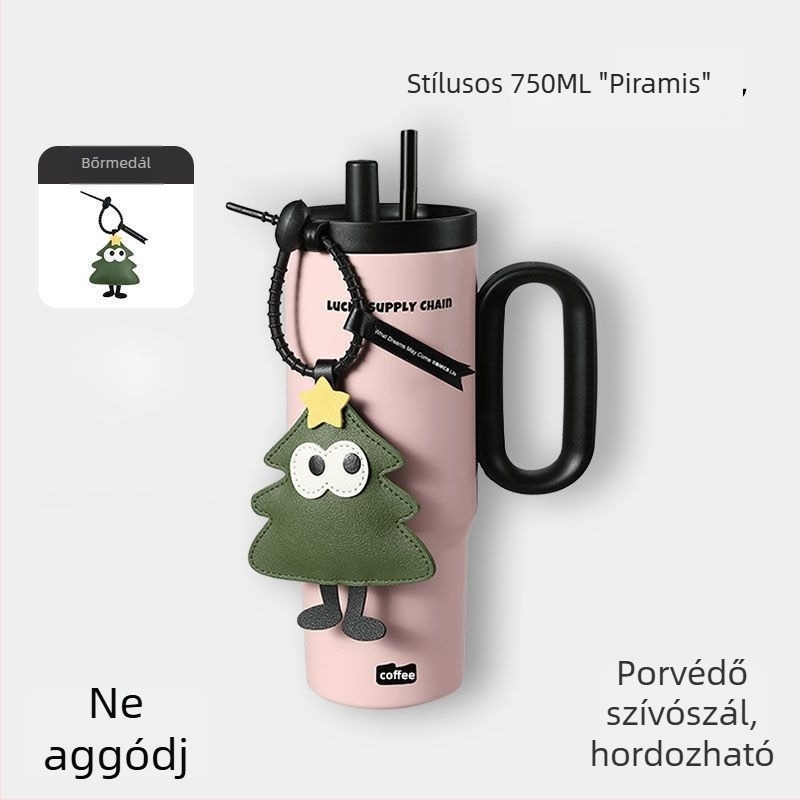 Szigetelt pohár fogantyúval, belső 304 rozsdamentes acél, külső 201 rozsdamentes acél, vákuum szigetelés 6–12 óra, tea és víz elválasztás, tartalmaz szívószál