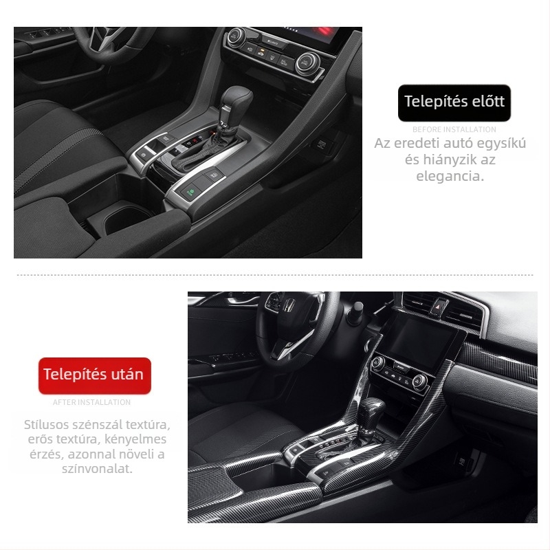 ABS váltópanel a Honda Civic 10. generációjához, központi konzol panel, kompatibil 2016-2021 hatchback és sedan modellekkel, súly 16 g