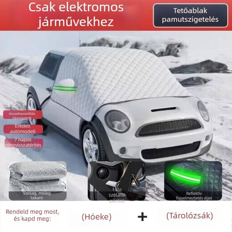 Elektromos négykerekű jármű előre néző hóvédő takaró, univerzális illeszkedés, vastag alumniumfólia, teleszkópos szerelés, védelem az első részhez