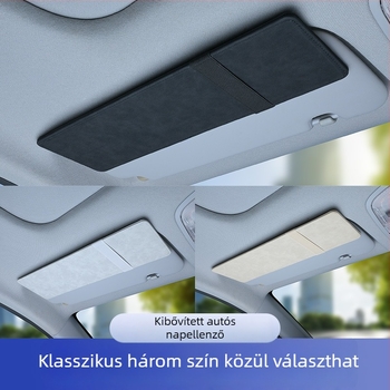 Autó napellenző állítható kiegészítő panellel, anti‑fényvisszaverő pajzs, hosszabbított tároló klipek és zseb