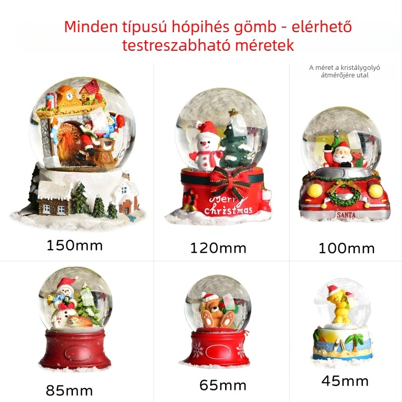 Testreszabható szintetikus gyanta kristálygömb függő dísz, állat alakú, automatikus hóesés és zenei doboz