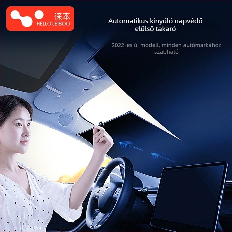 Autó előtti szélvédő árnyékoló, automatikusan kihúzható, hőszigetelés, vákuumos rögzítés, anyag: Impact Cloth