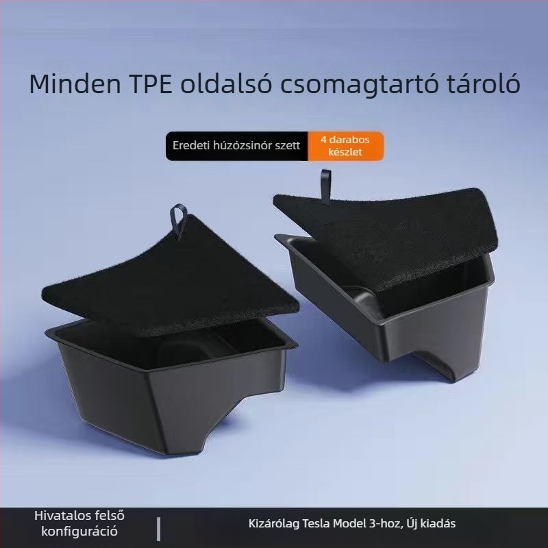 Tesla Model Y és Model 3-höz tervezett csomagtartó tároló doboz oldalsó zsebekkel, TPE anyag