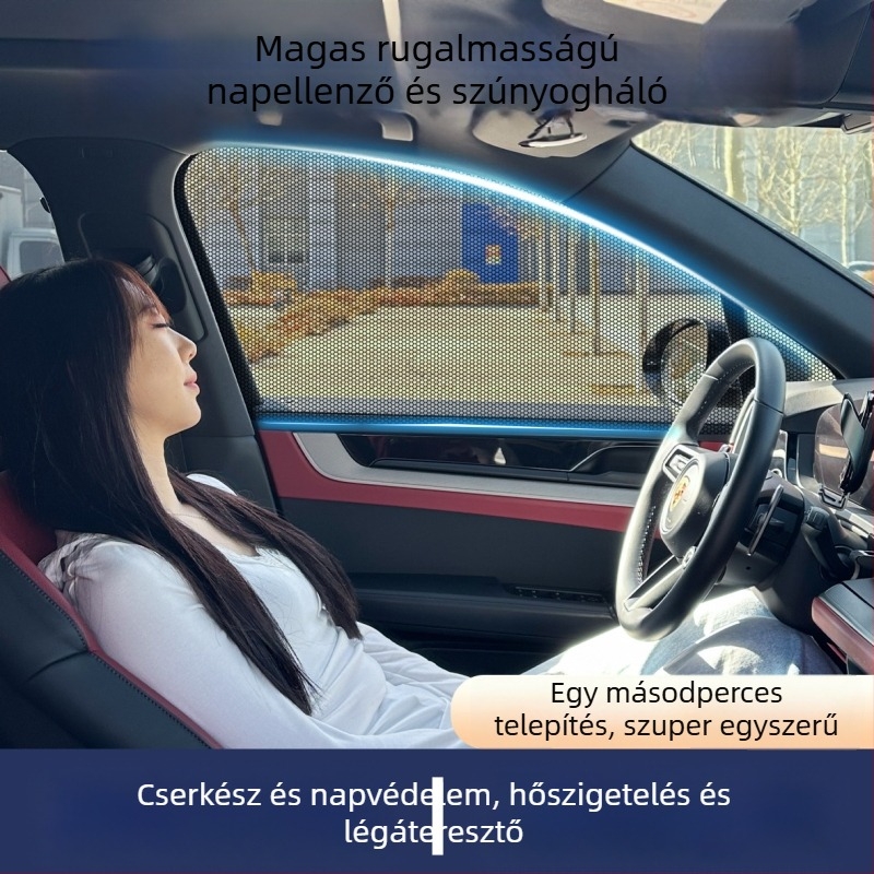 Autóablak szúnyogháló és árnyékoló háló, háló mintázatú, pattintós rögzítés