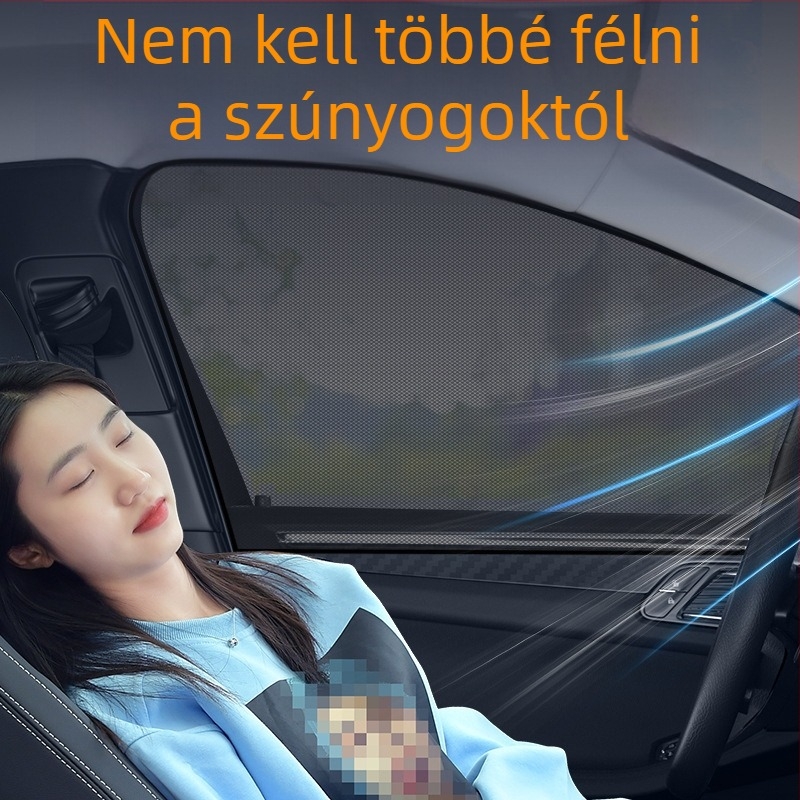 Autóablak szúnyogháló és árnyékoló háló, háló mintázatú, pattintós rögzítés