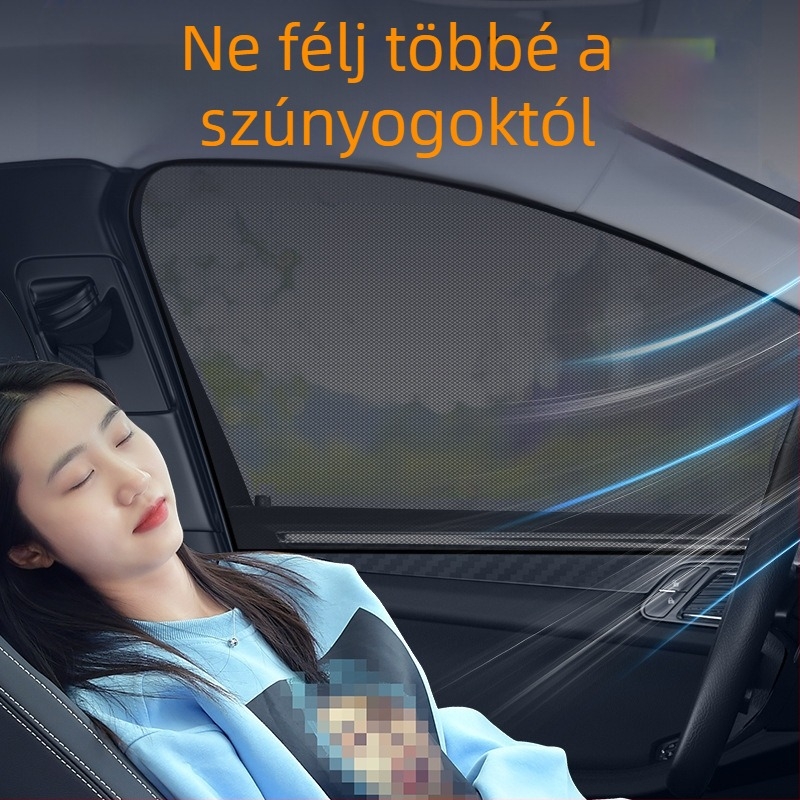 Autóablak szúnyogháló és árnyékoló háló, háló mintázatú, pattintós rögzítés