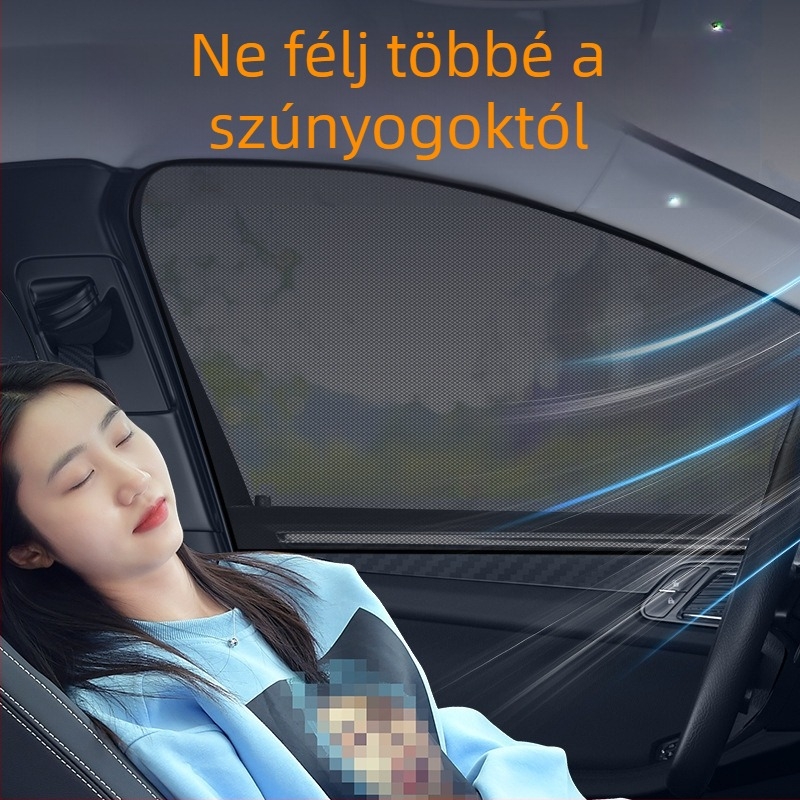 Autóablak szúnyogháló és árnyékoló háló, háló mintázatú, pattintós rögzítés