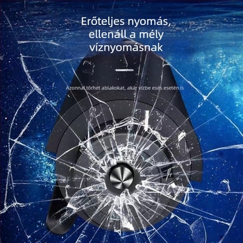 Négyfunkciós autóbiztonsági eszköz: üvegbetörő, LED zseblámpa, parkolókártya; anyag: fém+ABS