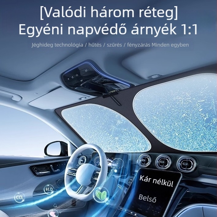 Aktív szénnel ellátott autós napvédő aldehid-eltávolítással, alumíniumfóliával, kattintható rögzítés, dedikált autómodellhez, egyszerű stílus, logónyomás elérhető