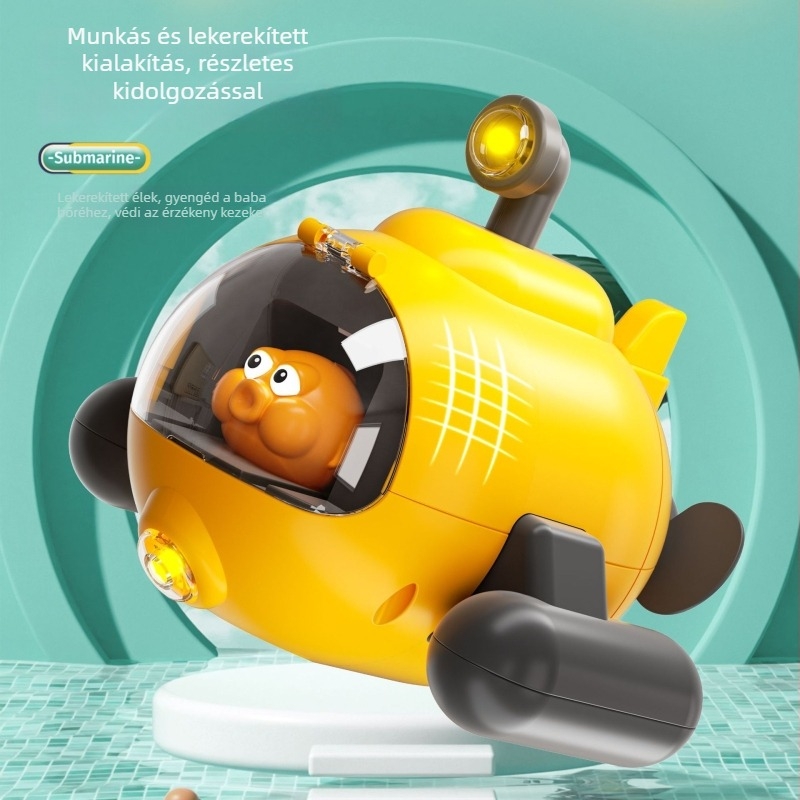 Fürdőjáték tengeralattjáró világító funkcióval, rugómechanizmus (wind-up), műanyagból, 0–2 éveseknek