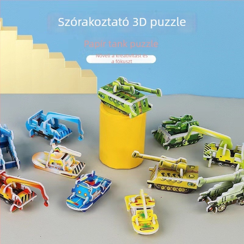 Gyerekeknek készült papíralapú 3D puzzle aranyos dinoszaurusz figurával – óvodai játék