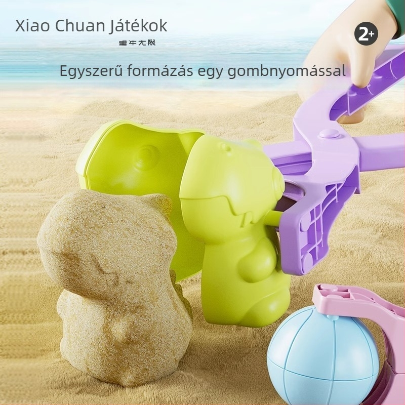 Strandhomokozó játék készlet ásóval és hajtogatható vödörrel – műanyag, 4–6 éveseknek, homokozó eszközök