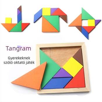 Fából készült Tangram puzzle az agyi fejlődéshez – oktató játék korai tanuláshoz, DIY-kompatibilis, 7–14 éveseknek