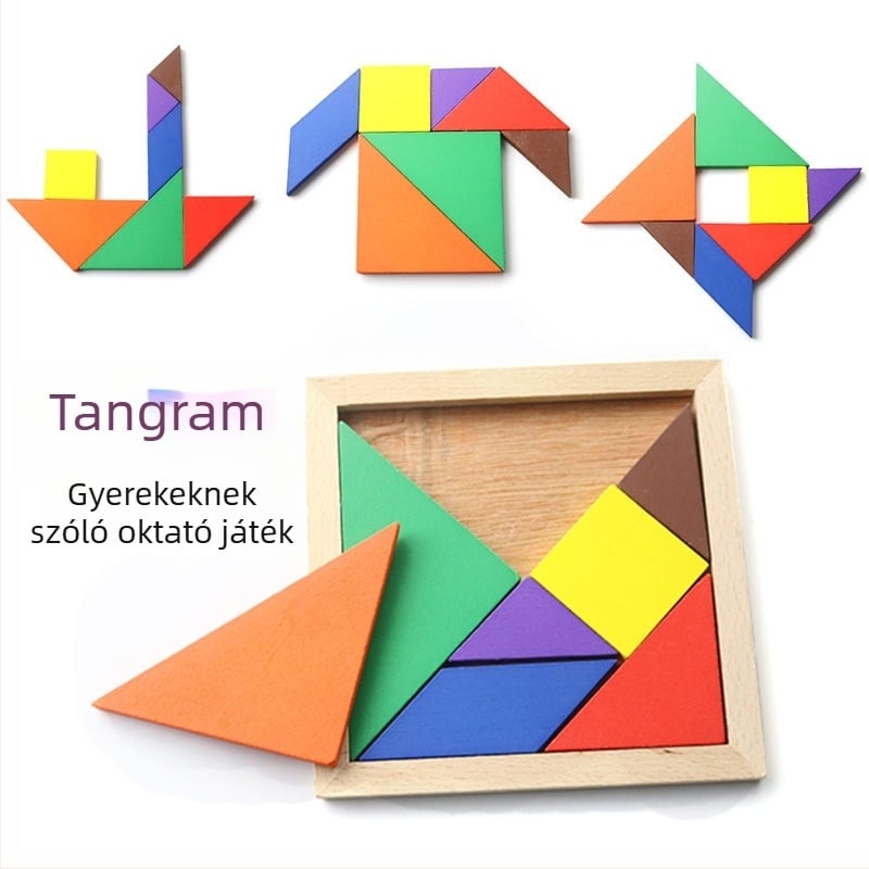 Fából készült Tangram puzzle az agyi fejlődéshez – oktató játék korai tanuláshoz, DIY-kompatibilis, 7–14 éveseknek