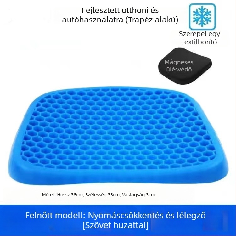 Autóülés párna gél tojás alakú, méhsejt mintázatú, szellőző felületű, gumírozott, négy évszakos használatra