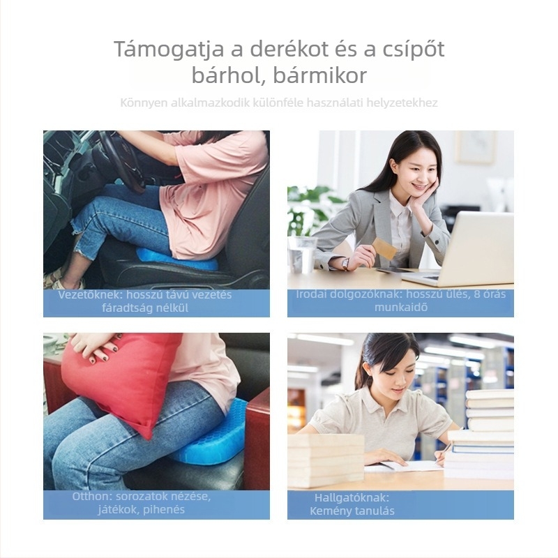Autóülés párna gél tojás alakú, méhsejt mintázatú, szellőző felületű, gumírozott, négy évszakos használatra