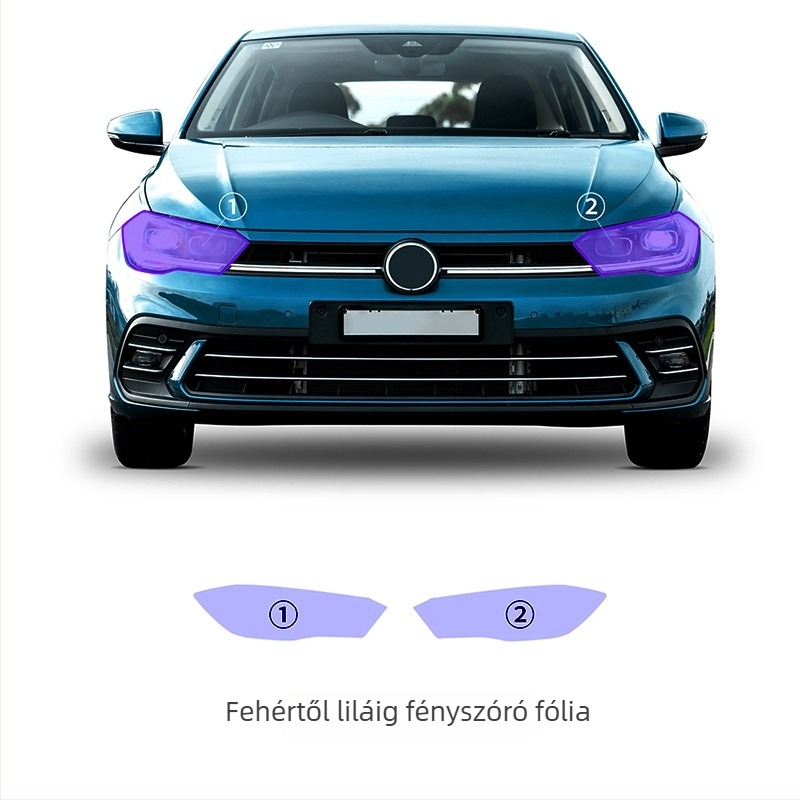 TPU fényszóróvédő film fényirányított színváltással, Volkswagen Polo R-Line, fehérről lilára és fehérről feketére