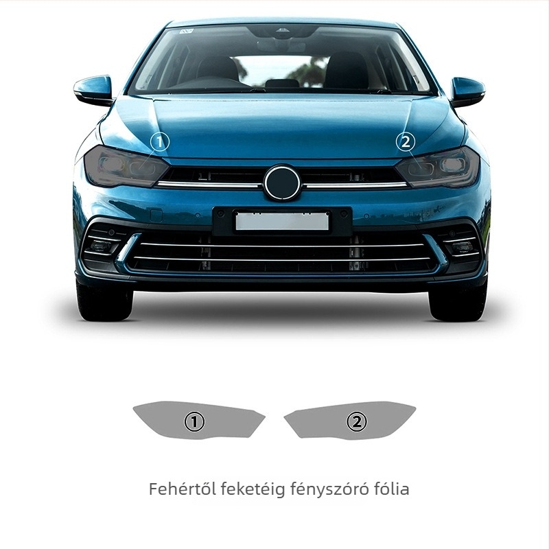 TPU fényszóróvédő film fényirányított színváltással, Volkswagen Polo R-Line, fehérről lilára és fehérről feketére