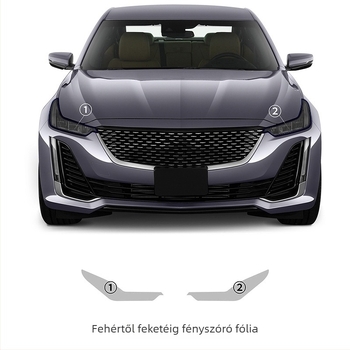 Cadillac CT5 fényszóróhoz készült TPU-film, fényvezérelt színváltás, fehér-lila-fehér-fekete, vastagság 7,5 mil