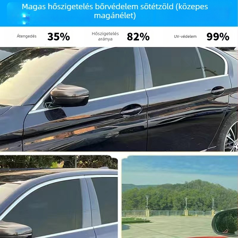 Nano-kerámiás autóüveg fólia: UV-védelem 80–90%, látható fényáteresztés 70–80%, hőszigetelés és privát szféra