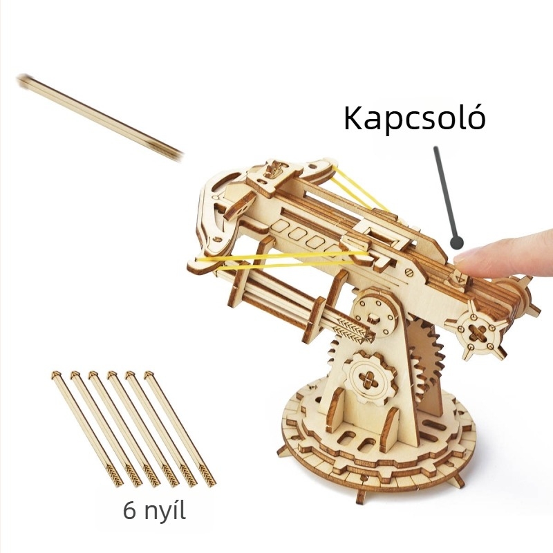 Fából készült arbaléta háromdimenziós puzzle DIY készlet a Hedin Crafttól, 7–14 éveseknek