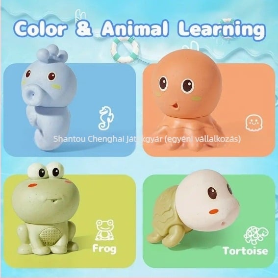 Baba fürdőjáték szóróvízzel – puha PVC tengeri állatok, 0–2 éveseknek, fürdéshez és szülő-gyermek interakcióhoz