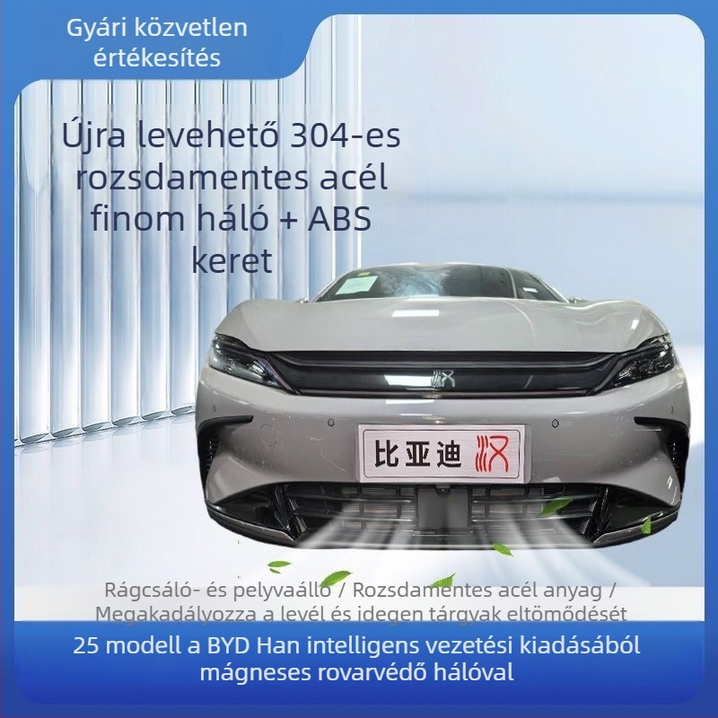 BYD Han DMI első grille rovarvédő háló - ABS keret + rozsdamentes acél háló; Termékkód: Byd han front gear; Élettartam: 3–5 év