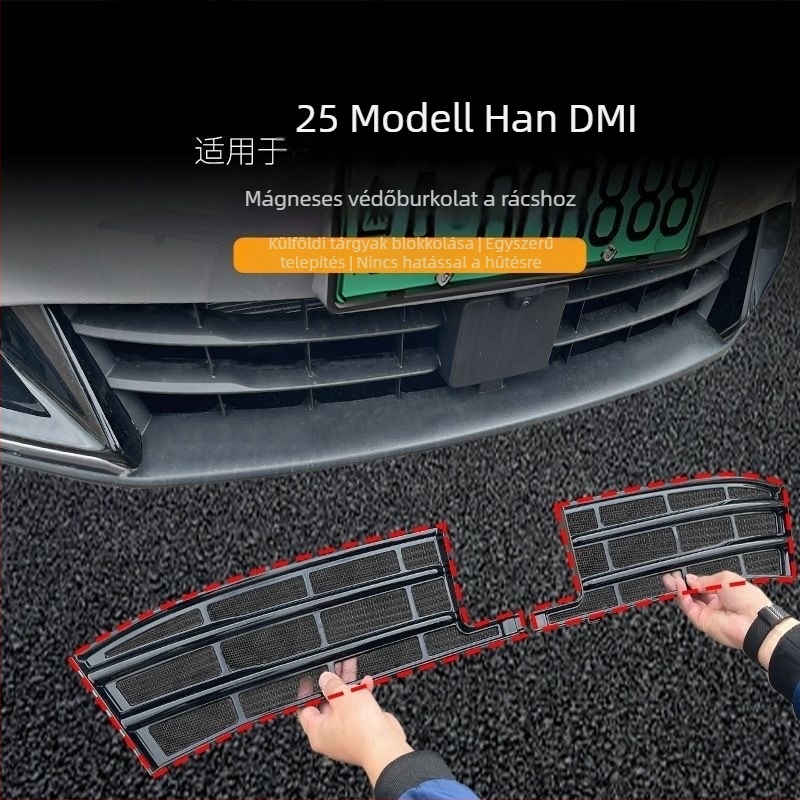 BYD Han DMI első grille rovarvédő háló - ABS keret + rozsdamentes acél háló; Termékkód: Byd han front gear; Élettartam: 3–5 év