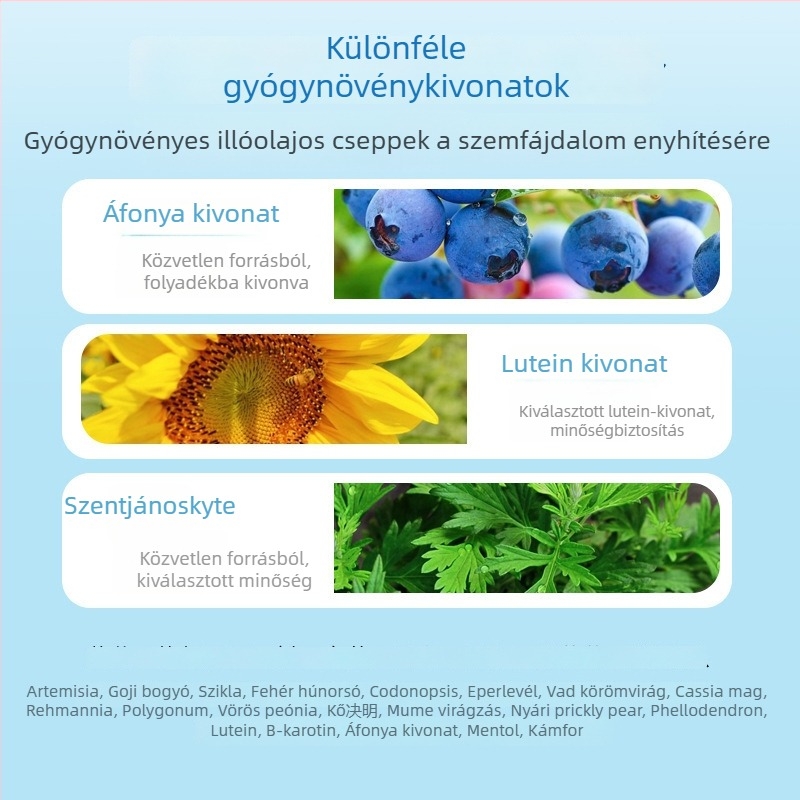 Moxa szemvédő tapasz pelin és áfonya luteinnel (Márka: Mi caotang; Anyag: pelin és áfonya; Modell: Mugwort blueberry lutein eye patch; Típus: szemvédő tapasz)